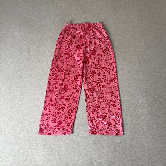 Natori Pants - Natori Cruz Women’s Pink & Red Floral Print Satin PJ Pants